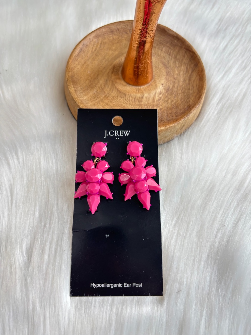 J. Crew Bright Pink Floral Cluster Drop Earrings - Picture 4 of 5